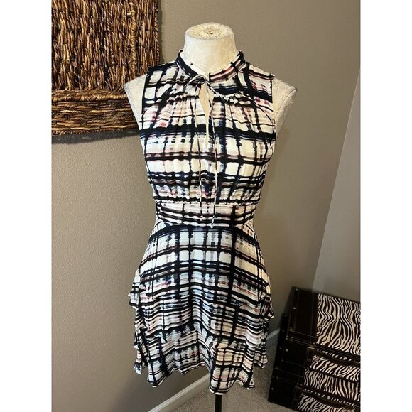 Parker Dress Ivory Black Pink  XS Extra Small 0 2 4 A Line Silk - Picture 5 of 11